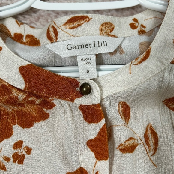Garnet Hill Orange Cream Floral Button Up Blouse Size Small Fall Autumn - Picture 3 of 13